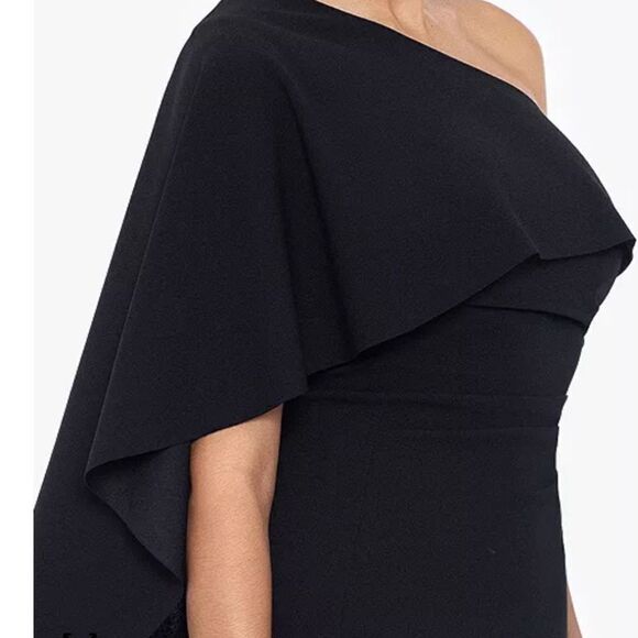 Xscape One Shoulder Draped Dress Size 12 NWOT Dark Blue - Picture 4 of 8